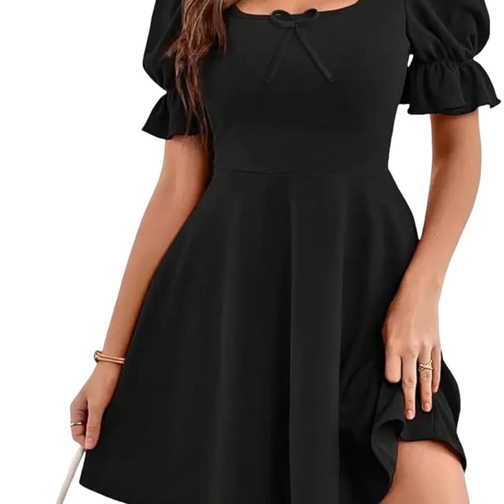 Women's Puff Sleeve 1950s A-Line Dress V-Neck Summer Party Casual Chic